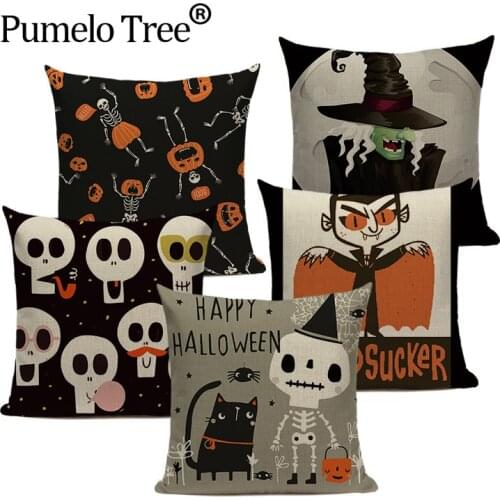 45X45cm Happy Halloween Trick or Treat Pumpkin Print Linen Festival Throw Pillow Cover Decorations for Party Holiday Decoration