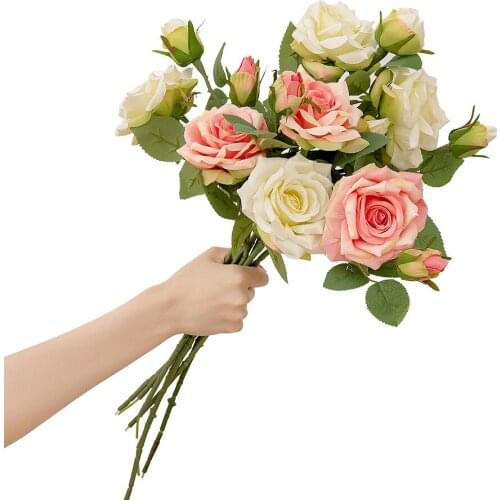 5Pcs/lot Single Branch Double-headed Rose Artificial Silk Flowers Home Decoration Accessories Fake Flowers Roses Wedding Bouquet