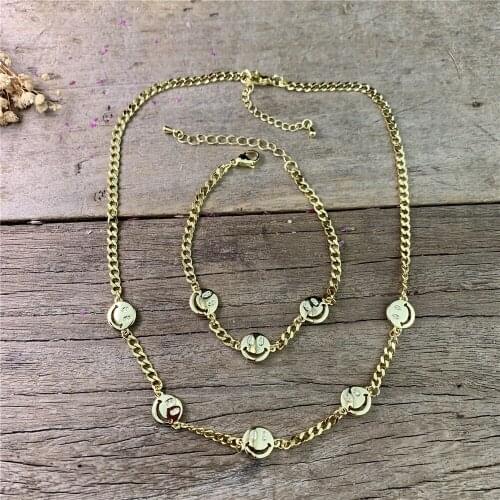 5Pcs Fashion New Women Smile Face Gold Curb Chain Necklace For Girls Handmade Link Chain Choker Charm Jewelry 2021