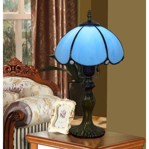 8 inch Modern sky Blue Simple Decorative Lamp Tiffany Stained Glass Bar Restaurant Bedroom Bedside Small Table Lamp