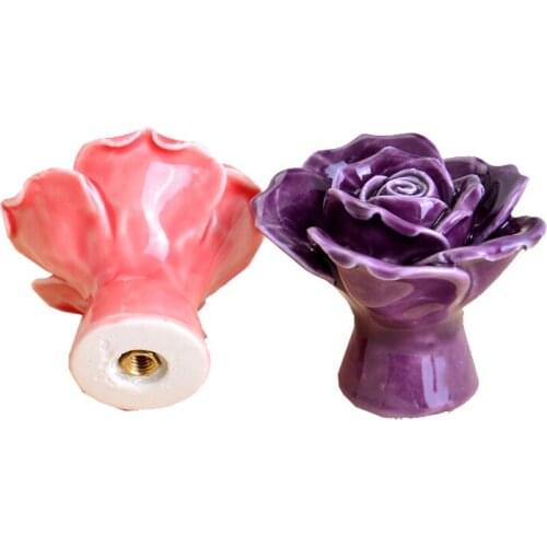 8pcs Rural Style Ceramic Drawer Cabinet Cupboard Kitchen Door Knob Furniture Pull Handles Romantic Rose Shapewith Screws
