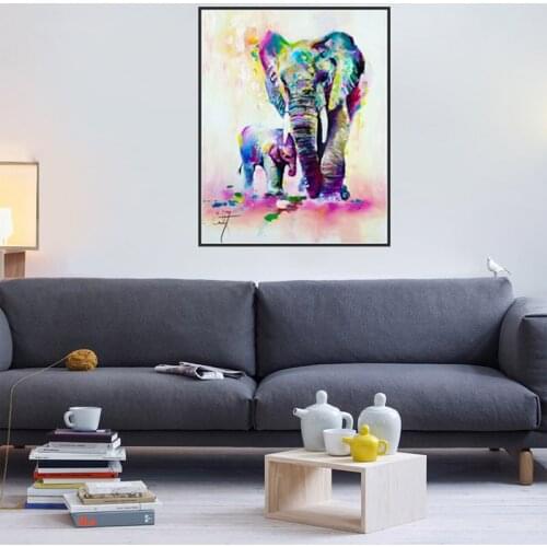 Abstract elephant mother and son Art Oil Painting poster picture on the Wall Canvas Printed Painting Decor living room