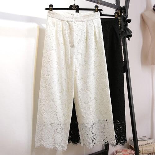 White Black Lace Pants for Women 2020 Spring and Summer New Lace Loose Pants Womens High-waisted Casual Wide Leg Pants Trousers