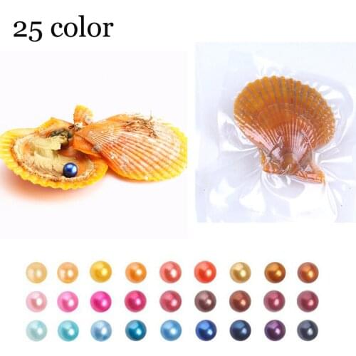 Free shipping Red Shell 20pcs Seawater 6-7mm round akoya pearls oyster,25 mixed colors AAA grade oyster mussel jewelry making