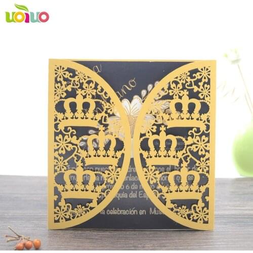 Free shipping 50set inc209 crown gold silver paper 50pcs handmade fancy laser cut floweral lace invitation card wedding
