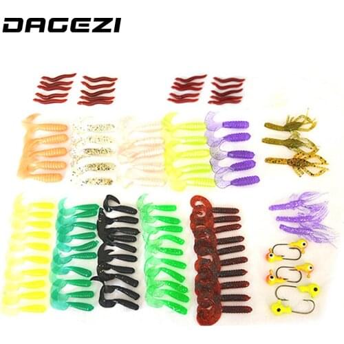 DAGEZI 104pcs/lot Soft fishing lures set with box Soft Lure sleeve Lure Soft bait Jig Big Lures Lead head Hooks Artificial Bait
