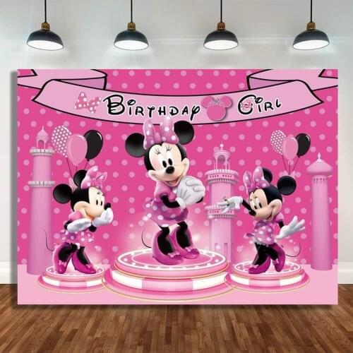 Mickey Minnie Mouse Birthday Backdrop Cartoon Party Pink Girl Decoration Kids Baby Shower Newborn Customize Background Photocall