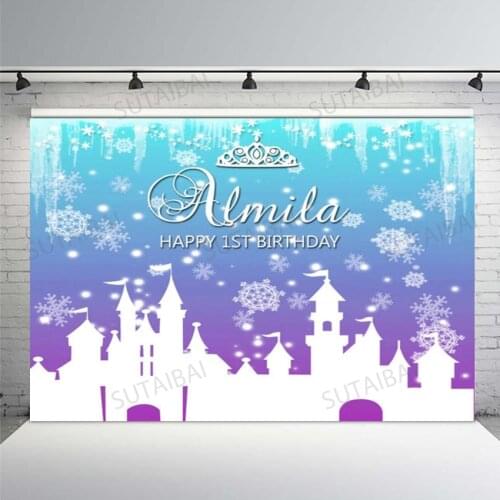 Frozen Castle Backdrop Photo Studio Snowflakes Princess Crown Winter Girl Birthday Backdrops Photography Background Photocall