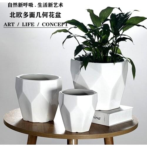 Nordic Geometric Multi Faceted Ceramic Flowerpot Octagonal Creative Indoor Minimalist Style Green Radish Succulent Orchid Pot