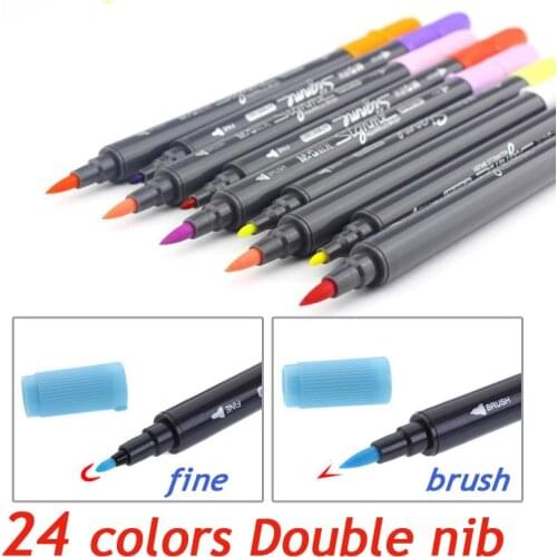 Art Graphic Drawing Manga AQUARELLE watercolour Ink Twin Tip Brushand Fine nib Sketch Marker Pen 12 18 24 Colors SET Brush Pen