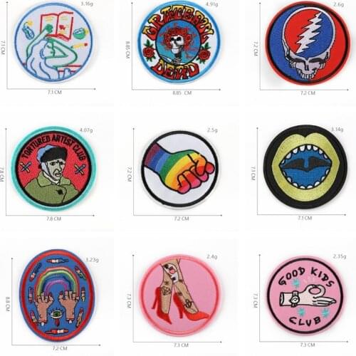 Round Colored hands lips Iron On Patches Sewing Embroidered Applique for Jacket Clothes Stickers Badge DIY Apparel Accessories
