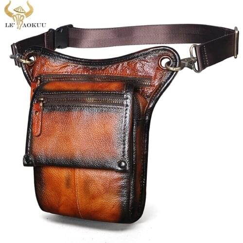 Soft Genuine Leather Men Women Female Fashion Small Travel Messenger Sling Bag Design Fanny Waist Belt Pack Drop Leg Bag 211-4