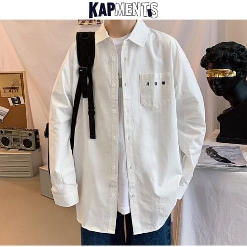 KAPMENTS Men Harajuku Long Sleeve Shirt 2020 Mens Solid Cotton Pocket Streetwear Loose Shirts Male Korean Fashions Clothing 5XL