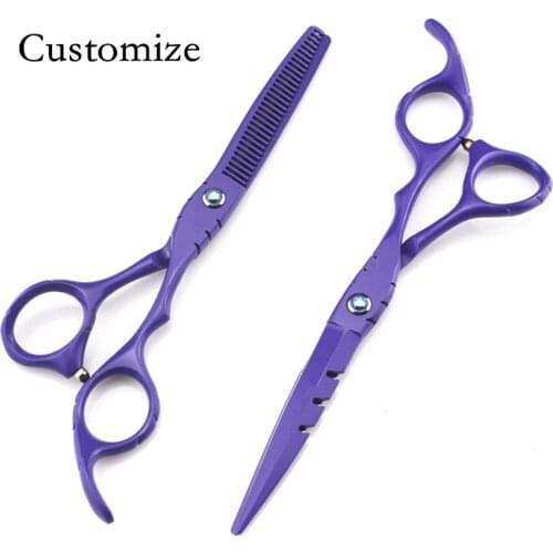 Customize professional 6 & 5.5 inch purple hair scissors set thinning barber tools cutting scissor shears hairdressing scissors