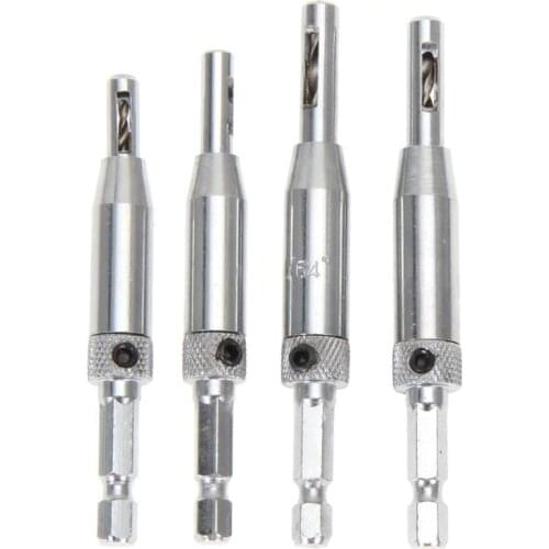 4 pcs HSS Self Centering Hinge Drill Bits Set for Door Cabinet Window High Speed Steel Metalworking Drilling Tools