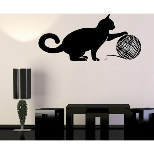 Cat Wall Decal Living Room Art Decor Pet Animal Ball of Wool Kitten Vinyl Sticker For Grooming Salon Window Decorative Z710