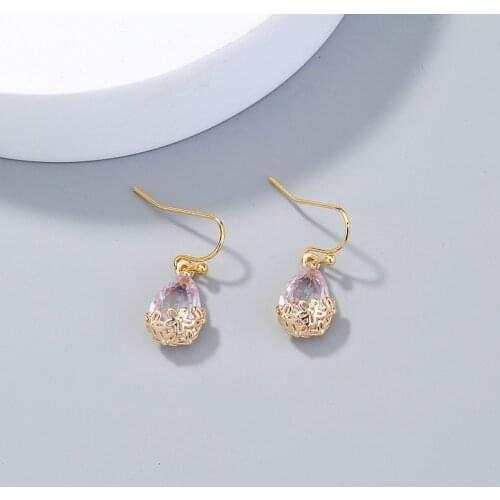 Origin Summer Temperament Purple Clear Zirconia Water Drop Dangle Earrings for Women Metallic Hanging Earrings Jewelry Gifts