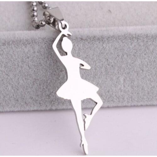 New Tone Stainless Steel Dancing Ballerina Dancer Charm Pendant Necklace Free Shipping