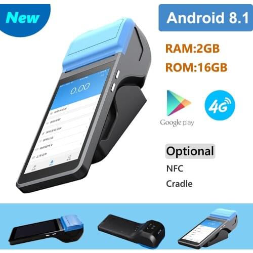 PDA POS Terminal Payment Machine 16G Built-in 2 Inch Thermal Printer Barcode Scanner Receipts Printer Support NFC Cradle WIFI 4G