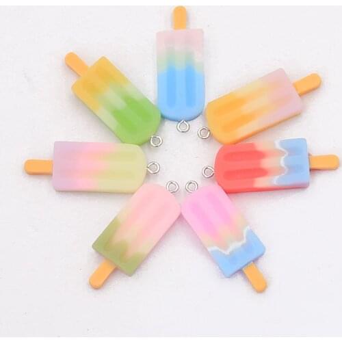 10PCS 15X40MM Mix Gradient Color Ice Cream Charms Resin Simulated Food Pendant For Woman Making Jewelry DIY Earings Decoration