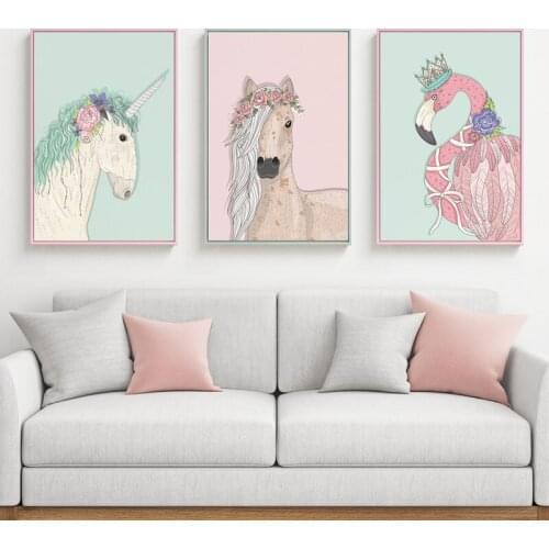 Maeham Baby Animal flamingo horse Canvas Poster Nursery Wall Art Print Painting Nordic unicorn Picture Children Bedroom Decor
