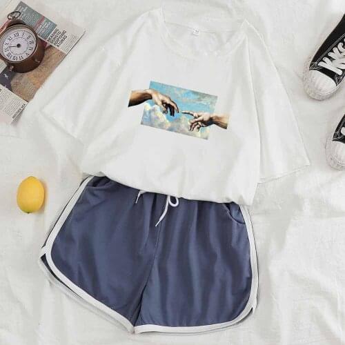 Casual Tracksuit Two Piece Set Summer Outfits Michelangelo T Shirt and Shorts Set Women Fashion Pant Suits Short Sleeve Suit