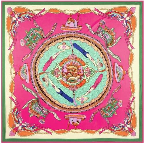 Luxury Brand 100% Twill Silk Scarf Chinese Dragon Square Scarf New Design Print Kerchief Women Neck Shawl Wraps Echarpe 130cm