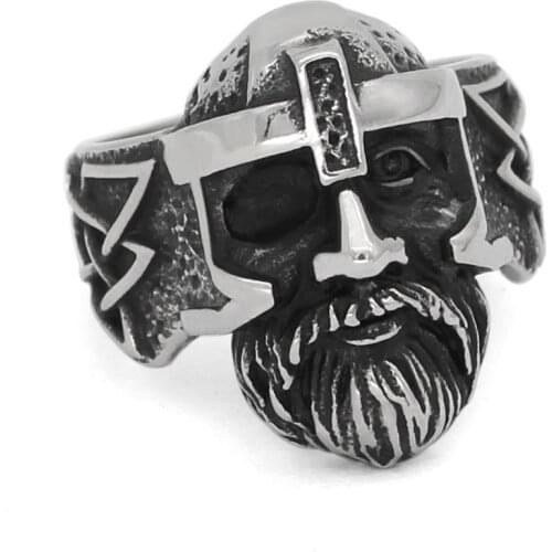 Nordic Viking amulet odin face Worrior Amulet Stainless Steel Ring with Valknut Rune Gift Bag
