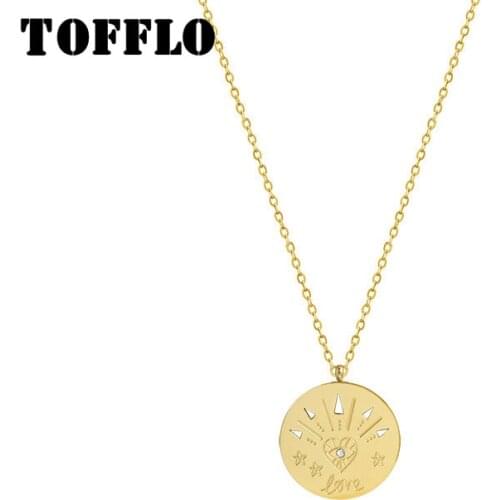 TOFFLO Stainless Steel Jewelry Lucky Symbol Love Coin Necklace Women Fashion Clavicle Chain BSP732