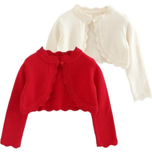 Baby Girl Cadigan Long Sleeve Little Girl Cotton Knitted Sweater Jacket Toddler Shrug Coat Infant Cropped Knit Bolero Clothes