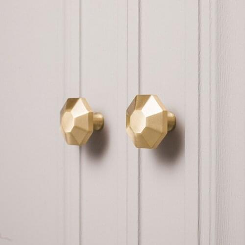 Solid Brass Handle Octagon Shaped Handmade Drawer Cupboard Wardrobe Door Knobs Golden Single Hole Knob Furniture Pull
