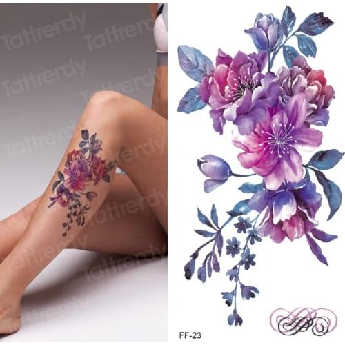 Waterproof Temporary Tattoo Sticker Leaves Violet flowers pattern leg arm tattoo Water Transfer body art fake tattoo women girls