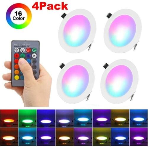 4Pcs Dimmable LED Downlight RGB Remote Control Recessed Ceiling Lamp 85-265V