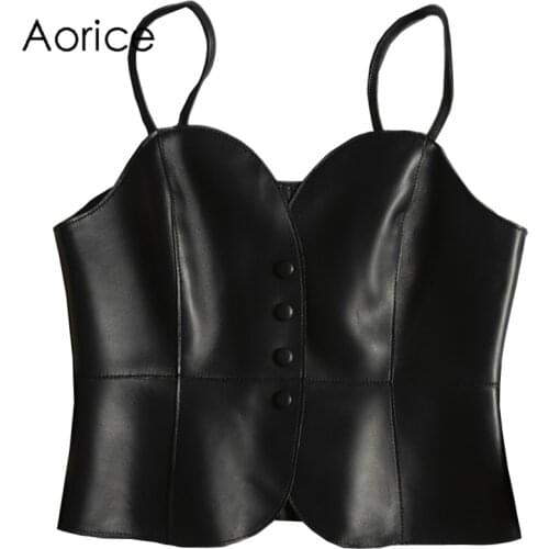 Pudi Women Genuine Leather Jacket Vest Waistcoat Bra 2021 Brand New Girl Real Sheep Leather Jackets Coats CT110