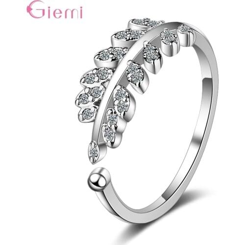 Genuine 925 Sterling Silver Circle Finger Rings For Women Engagement Leaves Opening Rings Women Girls Fashion Jewelry Gift