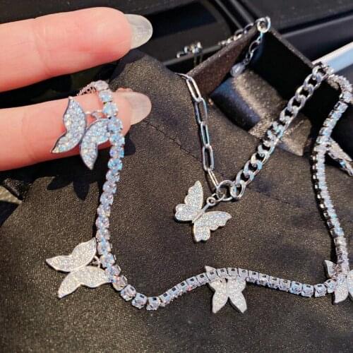 Charm Bling Butterfly Tassel Crystal Collar Zircon Necklaces for Women 925 Silver Fashion Clavicle Chain Luxury Fine Jewelry