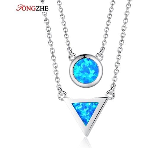 TONGZHE Women Necklace Blue Eye Opal Africa Map 925 Sterling Silver Necklace Collier Party Link Chain Gift for Girl Fine Jewelry