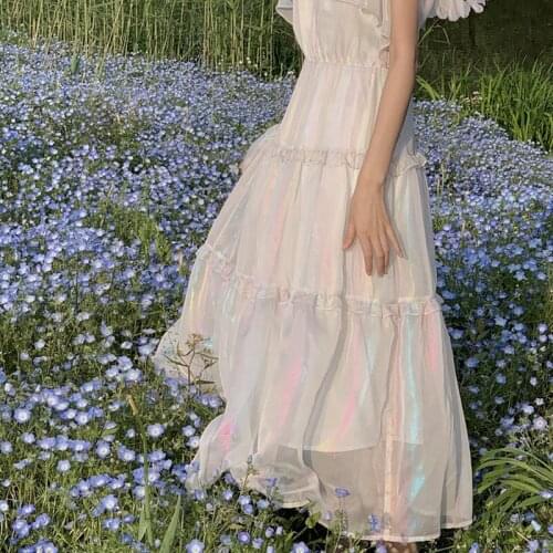 Camisole Rainbow Dress Women Colorful Lovely Ruffles Femme Spaghetti Strap Vestidos Korean Chic Ladies Beach Party Sundress