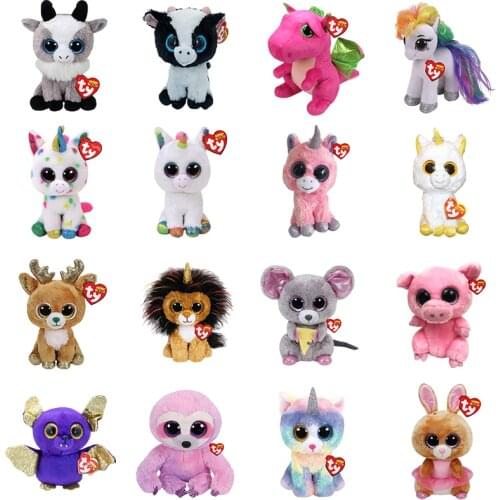 15cm Ty Beanie Stuffed Plush Animals Doll Penguin Unicorn Owl Dog Cat Fox Big Eye Soft Toys Girl Birthday Gift