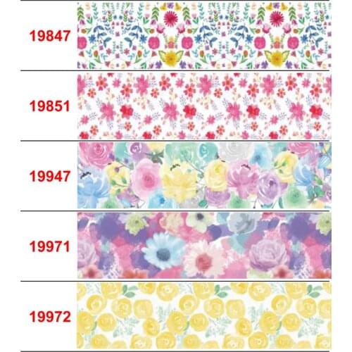 16mm-75mm Retro Flower Series Printed Grosgrain/Foe Ribbon Yellow Red Rose DIY Festival Day Hair Bowknots 50yards/roll