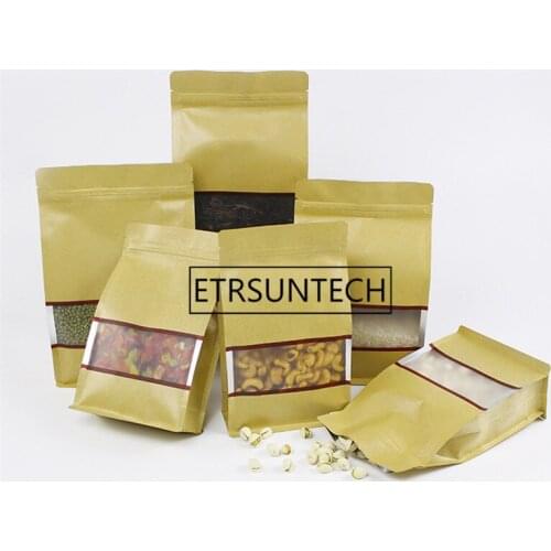 200pcs/lot High quality Large Kraft paper Aluminum Foil with Clear Window Resealable Stand Up Bottom Zipper Retail Package Bag