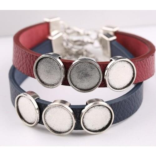 Reidgaller 5pcs cuff leather bracelet cabochon base setting 12mm dia blank bracelets bangle bezel trays diy jewelry making