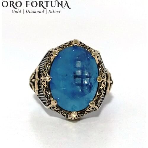 925 sterling Silver Male Ring Blue Parabia Tourmaline Stone Imperial Style Elegant Gift Classy Trendy New 2021 Model Special