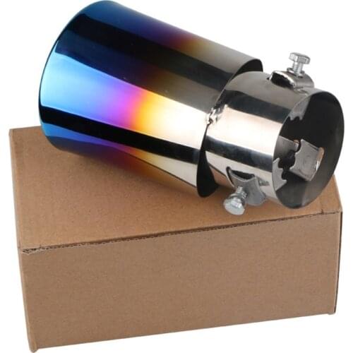 Car Exhaust Pipe Muffler Tail Pipe Outlet Nozzle Truck Exhaust System Universal Oval ID 63mm Stainless Steel Grilled Blue