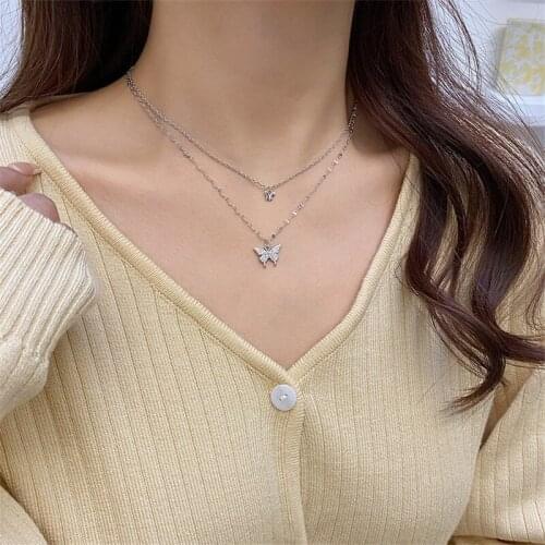 Blijery 2021 New Celebrity Female Double-layer Crystal Butterfly Necklace Clavicle Chain Temperament Simple Pendant Choker Gifts