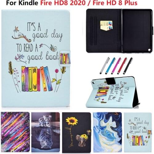 For Amazon Kindle Fire HD 8 Case 2020 Auto Sleep/Wake up PU Leather Smart Flip Kawaii Cover for Kindle Fire HD8 Plus 2020 Case