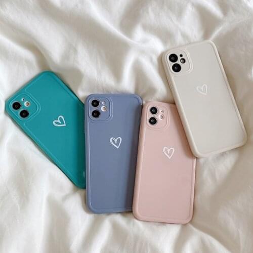 Phone Case For iPhone 12 Mini 11 Pro X XR XS Max 7 8 Plus SE 2 Fashion Right Angle Design Love Heart Candy Colors Soft TPU Cover
