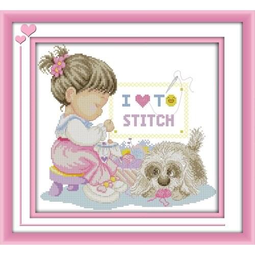 I love cross-stitch (2) cross stitch kit cartoon dog aida 14st 11ct count canvas stitches embroidery DIY handmade needlework