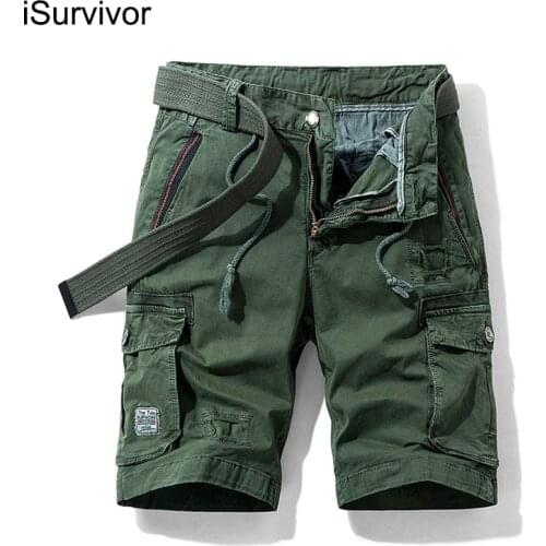 ISurvivor 2021 New Mens Casual Pants Cotton Pants Micro-bomb Loose Overalls Summer Fashion Wild Multi-pocket Five Pants