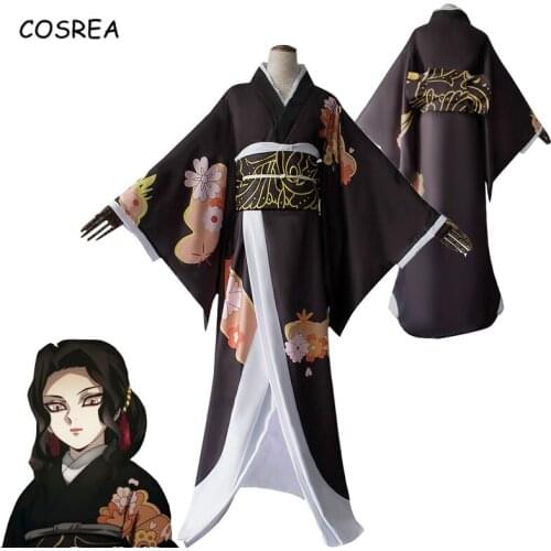Anime Demon Slayer: Kimetsu no Yaiba Kibutsuji Muzan Cosplay Costume Japanese Women Kimono Uniforms Clothes Wig Costumes Adult